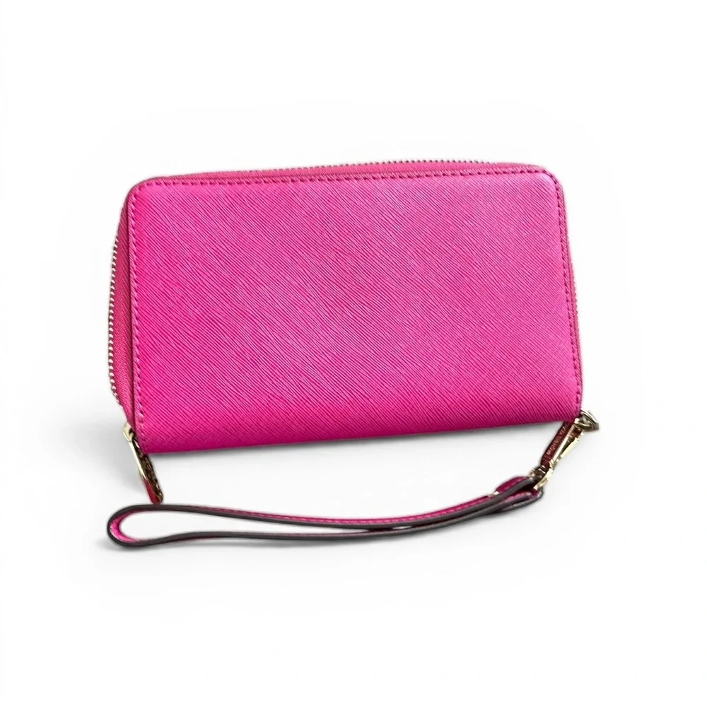 Michael Kors Jet Set Travel Hot Pink Leather Wristlet Wallet - Picture 2 of 3